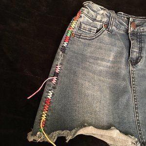 Cat & Jack Girls Denim Skirt with Colorful Side Stitching Size 7/8